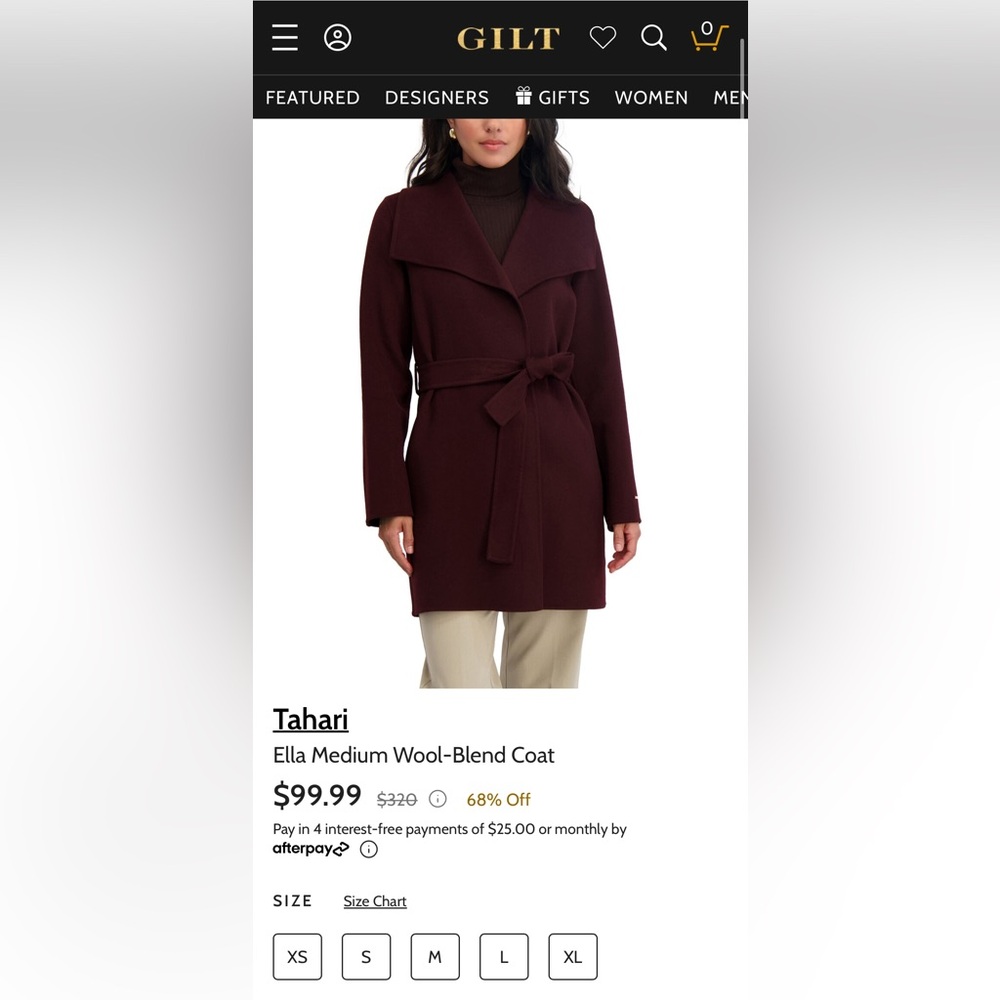 Tahari Burgundy Wool-Blend Trench Coat